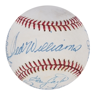 Hall of Famers and Stars Multi-Signed Official League Baseball With 7 Signatures Including The San Diego Chicken Mascot, Ted Williams, & Mike Schmidt (Beckett)